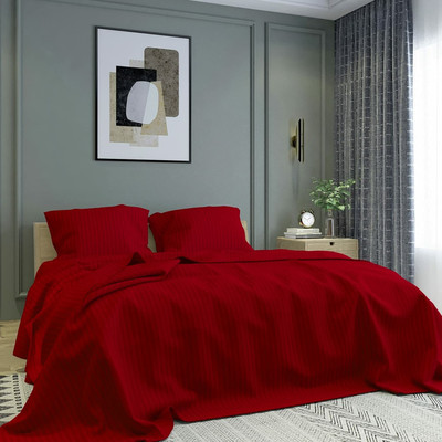 TURIYA Microfiber Double Flat 160 TC Striped Bedsheet(Pack of 1, Red)
