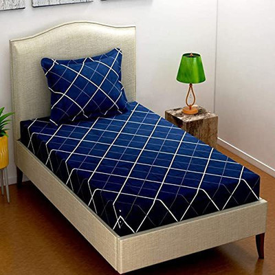 Home Readiness 160 TC Cotton Single Checkered Flat Bedsheet(Pack of 1, Blue)