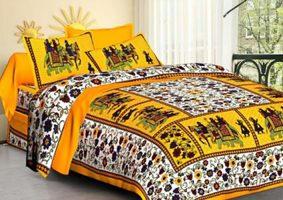 S R Enterprises 141 TC Cotton Double Jaipuri Prints Flat Bedsheet(Pack of 1, Multicolor)
