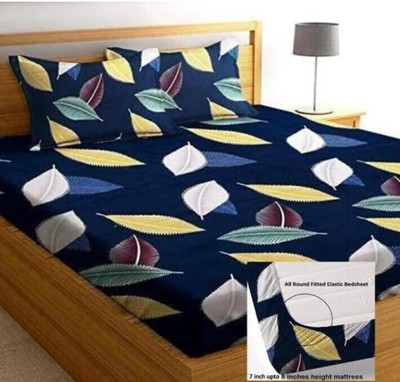 A11 M@LL 320 TC Cotton Double Floral Fitted (Elastic) Bedsheet(Pack of 1, Multicolor)