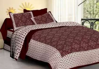 Rolexto 104 TC Cotton Double Geometric Flat Bedsheet(Pack of 1, Maroon)