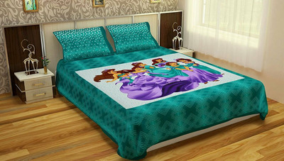 E ELMA Cotton Double Flat 151 TC Cartoon Bedsheet(Pack of 1, Multicolor)