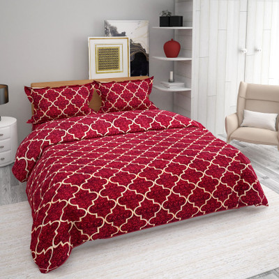 LA MANTTA 160 TC Polycotton Double Printed Flat Bedsheet(Pack of 1, Red)