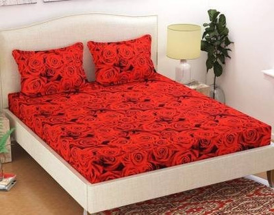 jim-Dandy 160 TC Polycotton Double 3D Printed Flat Bedsheet(Pack of 1, dark red)