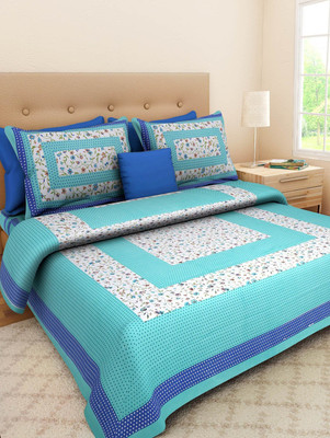 WAR TRADE 220 TC Cotton King Jaipuri Prints Flat Bedsheet(Pack of 1, Blue)