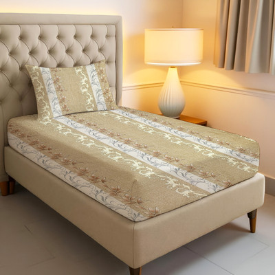 Shine Creation 240 TC Microfiber Single Printed Flat Bedsheet(Pack of 1, Beige)