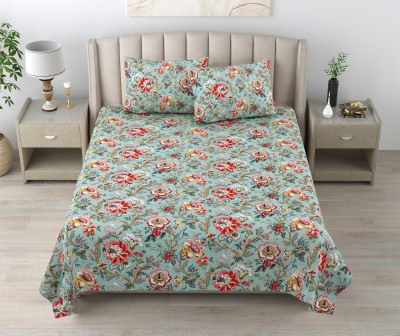 BILBERRY Furnishing By Preeti Grover 180 TC Cotton King Floral Flat Bedsheet(Pack of 1, Blue, Red)