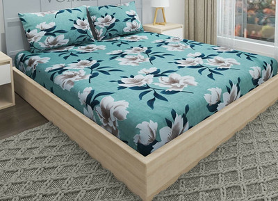 TURIYA Polycotton Double Flat 150 TC Floral Bedsheet(Pack of 1, Light Green)
