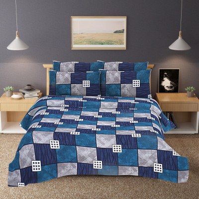 Drupenuts 160 TC Cotton Double Printed Flat Bedsheet(Pack of 1, Mid Blue)