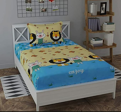 TYLORSTYLE 160 TC Microfiber Single Printed Flat Bedsheet(Pack of 1, Sky)