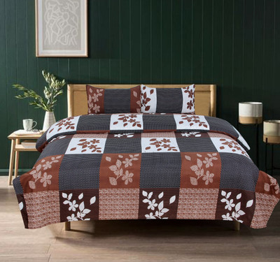 Sumit Fab 144 TC Polycotton Double Checkered Flat Bedsheet(Pack of 1, Grey)
