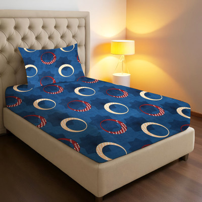 kashmya 220 TC Cotton Single Printed Flat Bedsheet(Pack of 1, Navy)