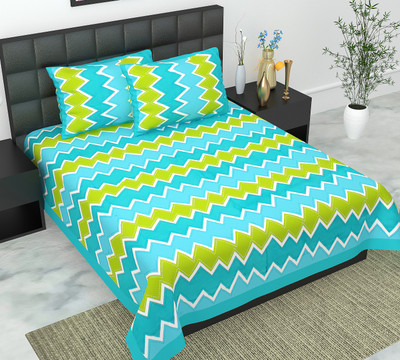 Navkar Creation 104 TC Cotton Double Jaipuri Prints Flat Bedsheet(Pack of 1, Blue)