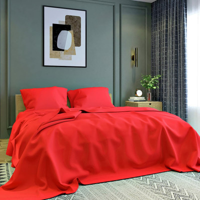 TURIYA 220 TC Microfiber Queen Solid Flat Bedsheet(Pack of 1, Red)