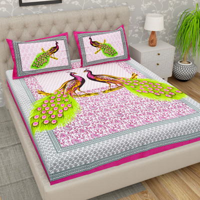Cosito Cotton Double Flat 144 TC Jaipuri Prints Bedsheet(Pack of 1, Pink)