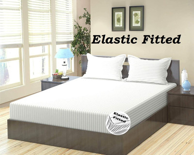 HOMYBEES 220 TC Cotton Double Abstract Fitted (Elastic) Bedsheet(Pack of 1, White)