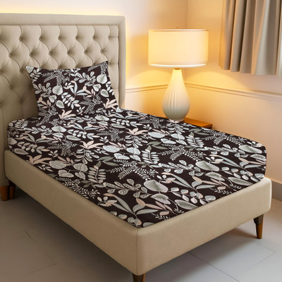 Shine Creation 240 TC Microfiber Single Printed Flat Bedsheet(Pack of 1, Black Leaves)