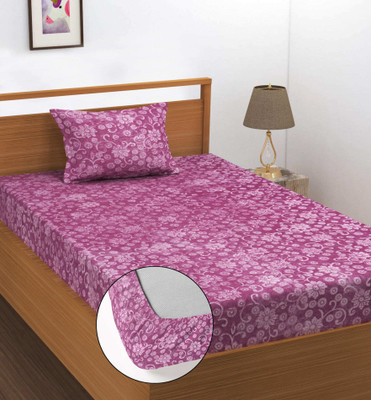 DECORHUT FAB Velvet King Fitted (Elastic) 300 TC Self Design Bedsheet(Pack of 1, Pink)