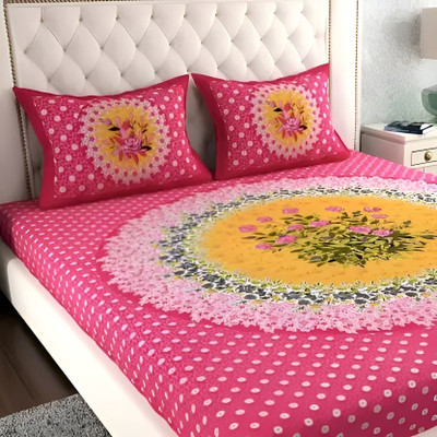 MAGICAL Cotton Double Printed Bedsheet(Pack of 1, Pink Circle)