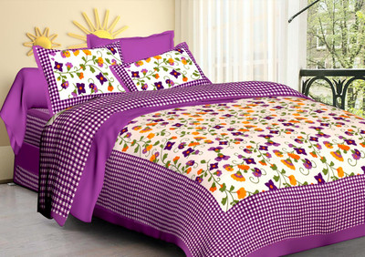 Navkar Creation 141 TC Cotton Queen 3D Printed Flat Bedsheet(Pack of 1, Multicolor)