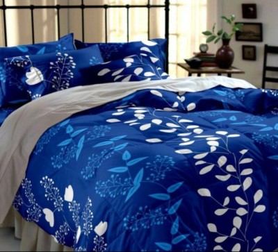 Decorum 160 TC Polycotton Double Floral Flat Bedsheet(Pack of 1, Blue)