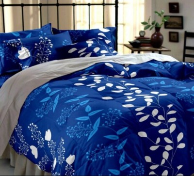 Mittan Traders 140 TC Polycotton Double 3D Printed Flat Bedsheet(Pack of 1, Blue bail)