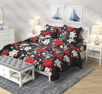 sumren 152 TC Cotton Double 3D Printed Flat Bedsheet(Pack of 1, Red, Black)