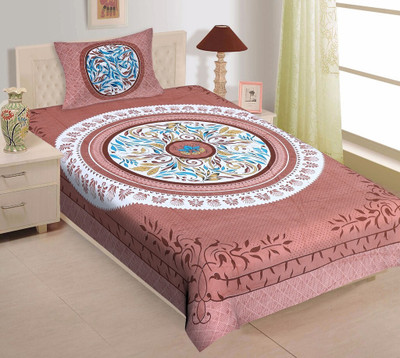KAANY FAB 144 TC Cotton Single Jaipuri Prints Flat Bedsheet(Pack of 1, Brown)