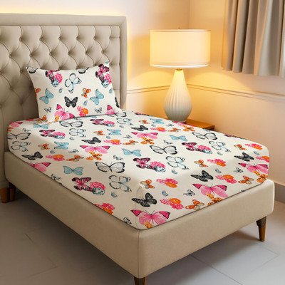 Shine Creation 240 TC Microfiber Single Printed Flat Bedsheet(Pack of 1, Off White)