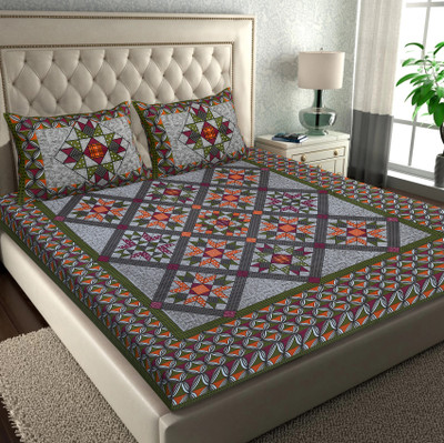 PETROSOLY 144 TC Cotton Double Jaipuri Prints Flat Bedsheet(Pack of 1, Green)