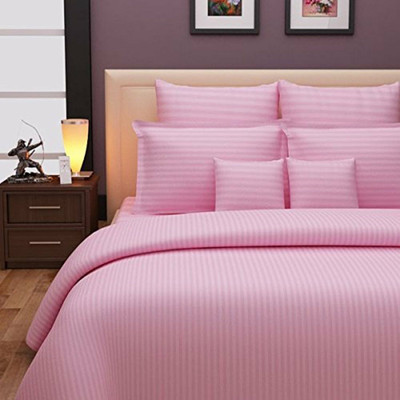 PE Fashion Satin King Flat 210 TC Striped Bedsheet(Pack of 1, LIGHT PINK)