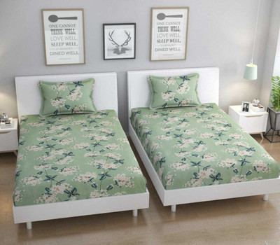 TURIYA Microfiber Single Flat 180 TC Floral Bedsheet(Pack of 2, Green)