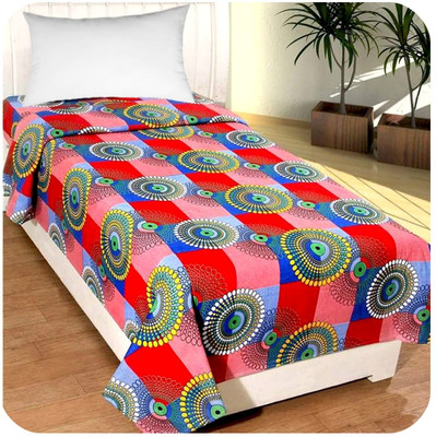 144 TC Microfiber Single Printed Bedsheet(Pack of 1, Red, 1 Single Topsheet)