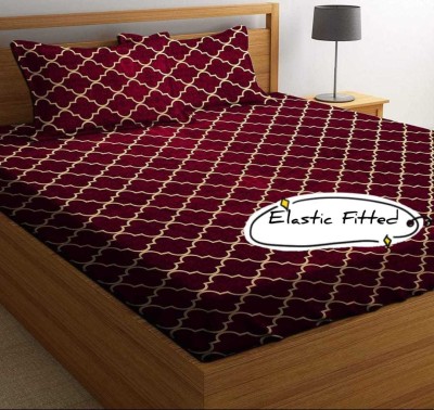 Decent Home 144 TC Microfiber Double Abstract Fitted (Elastic) Bedsheet(Pack of 1, Maroon)