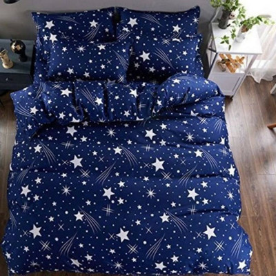 LOXICA FAB 122 TC Polycotton Double 3D Printed Flat Bedsheet(Pack of 1, Blue)