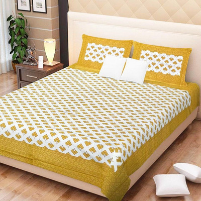 S R Enterprises 141 TC Cotton Double Jaipuri Prints Flat Bedsheet(Pack of 1, Multicolor)