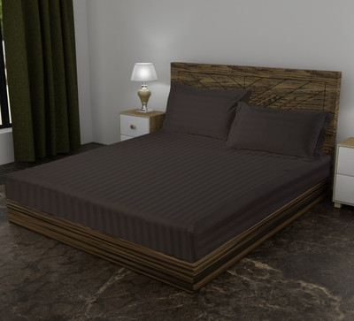 Lucifer 280 TC Cotton, Satin Double Striped Flat Bedsheet(Pack of 1, grey 1)