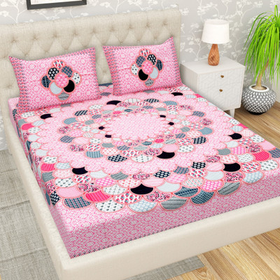 Cosito Cotton Double Flat 144 TC Jaipuri Prints Bedsheet(Pack of 1, Pink)