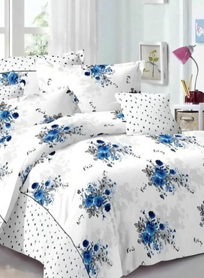 Supreme Home Collective Microfiber Double Bedsheet(Pack of 1, White, Blue)