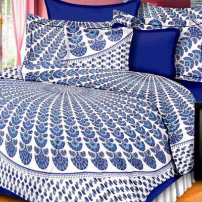 S R Enterprises 141 TC Cotton Double Jaipuri Prints Flat Bedsheet(Pack of 1, Multicolor)