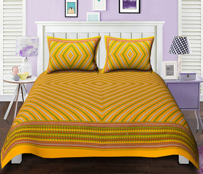 E ELMA Cotton Double Flat 151 TC Geometric Bedsheet(Pack of 1, Multicolor)
