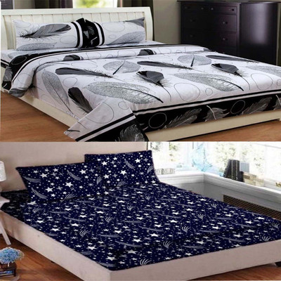 JGdecor Cotton Double Flat 150 TC Printed Bedsheet(Pack of 2, White)