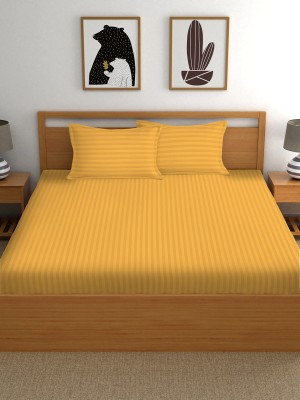 real dream 250 TC Cotton Queen Striped Fitted (Elastic) Bedsheet(Pack of 1, Yellow)