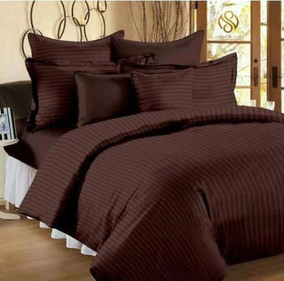 DD Enterprises Cotton Double Flat 240 TC Striped Bedsheet(Pack of 1, Brown)
