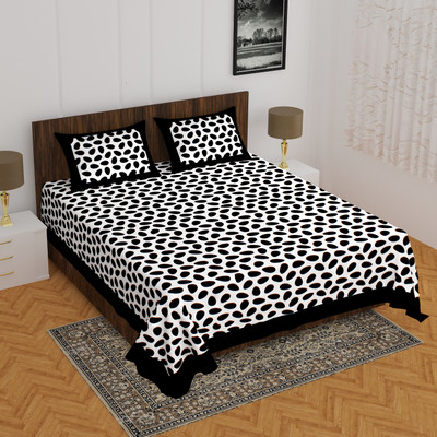 Home@shop Cotton Double Flat 144 TC Printed Bedsheet(Pack of 1, Black)