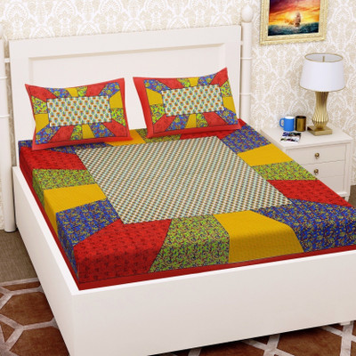 Leo Creation 144 TC Cotton Double Jaipuri Prints Flat Bedsheet(Pack of 1, Red)
