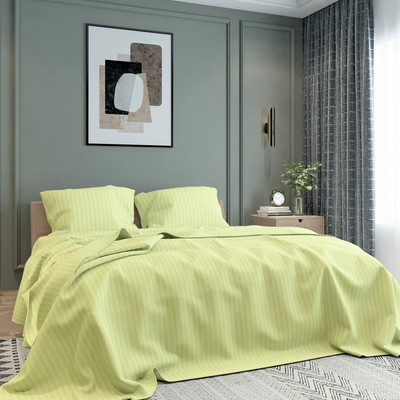 TURIYA Microfiber Double Flat 160 TC Striped Bedsheet(Pack of 1, Neon Green)