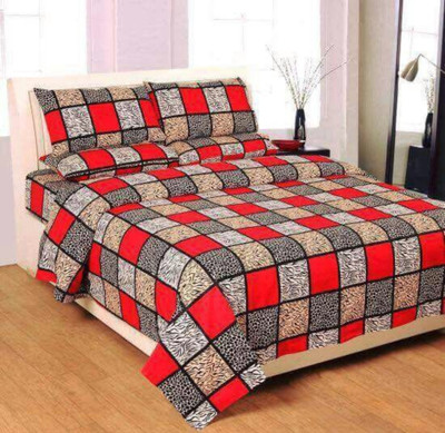 Rj decore 144 TC Polycotton Double 3D Printed Flat Bedsheet(Pack of 1, Red)