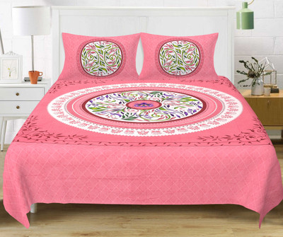 E ELMA 151 TC Cotton Double Jaipuri Prints Flat Bedsheet(Pack of 1, Multicolor)