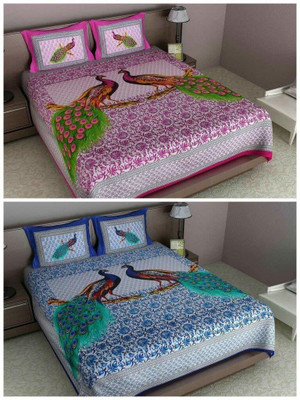 Sugun creation Cotton Double Flat 230 TC Animal Bedsheet(Pack of 2, Multicolor)
